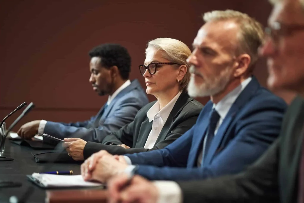 State attorneys general and legal counsel discussing Epipen litigation at a conference table, representing antitrust and consumer protection enforcement.
